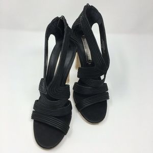 BCBG 6.5 Black Leather Strappy Stiletto Heel
